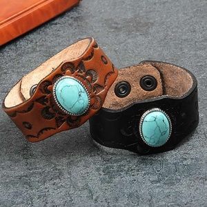 Leather Turquoise adjustable Bangle